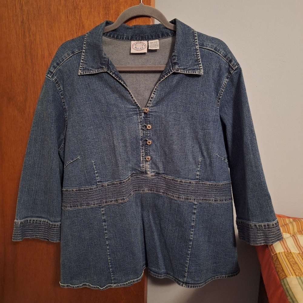 Carolina Blues Vintages 90s Medium Blue Denim Half Button-Up Top Size 18/20